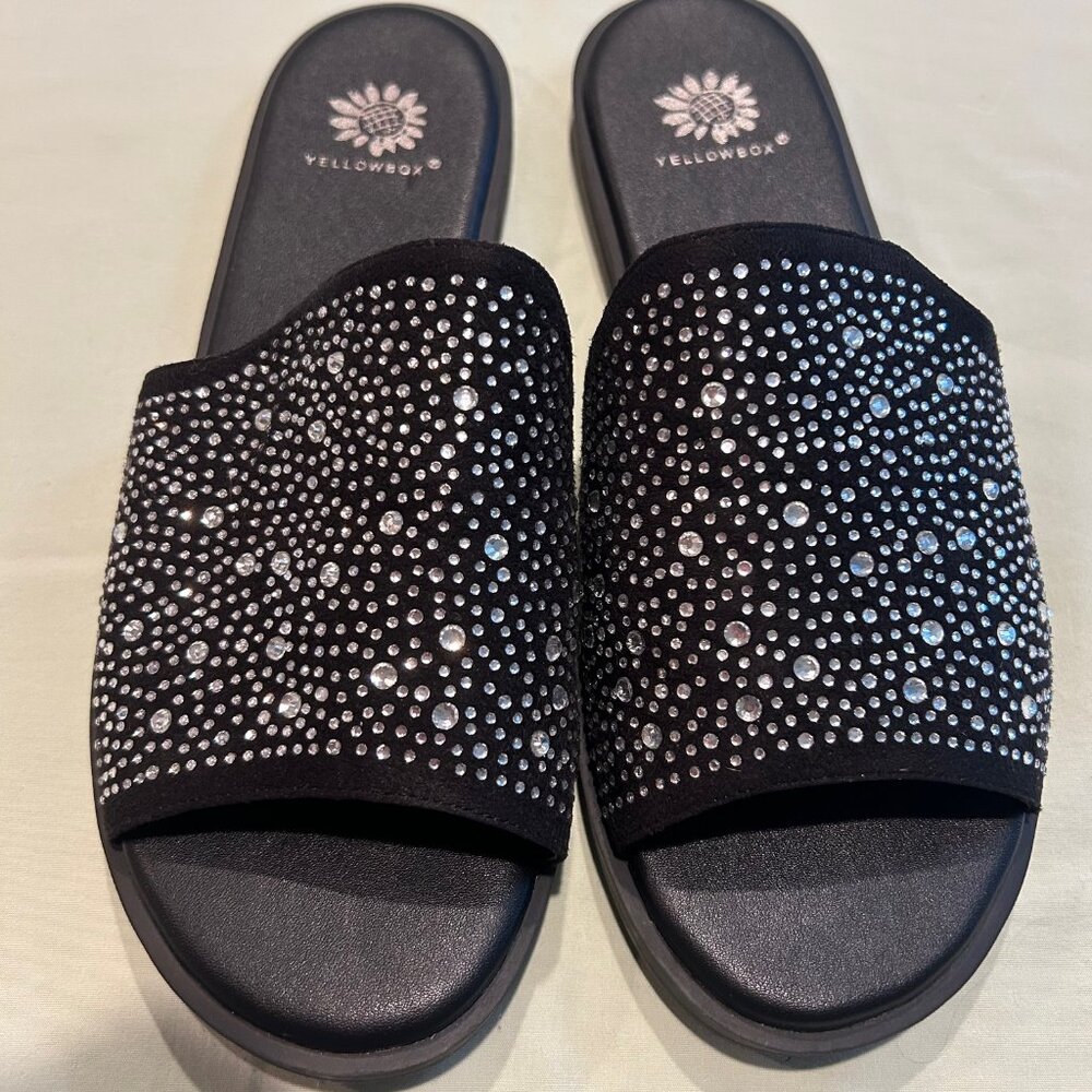 Yellowbox Rhinestone Embellished Louie Black Slides Size 8 1/2